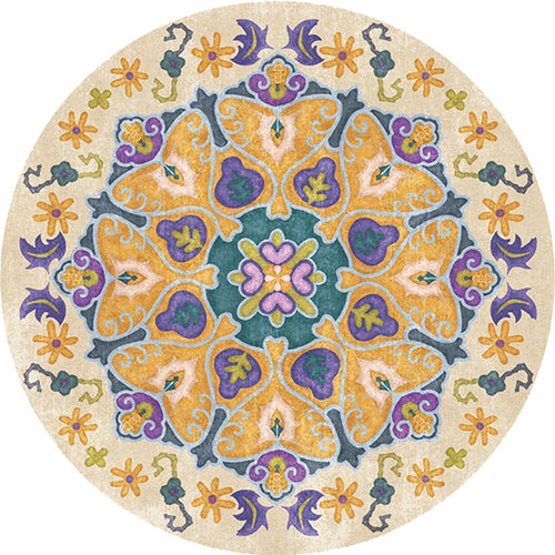 BowLift | Tribal Medallion Rug Yellow Synthetic Rug Non-slip Back Rug for Living Room