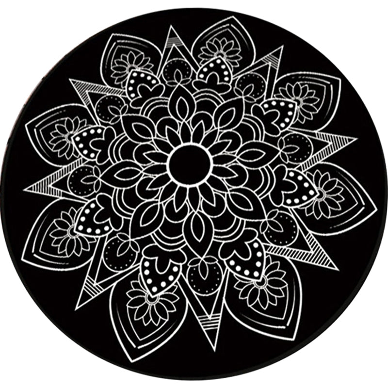 BowLift | Tribal Medallion Rug Black and White Southwest Rug Polyester Washable Area Rug for Living Room