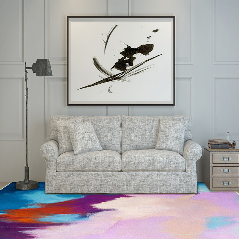 Minimalist modern carpet colorful abstract painting printing area rug polyester washable rug for bedroom | Bowlift