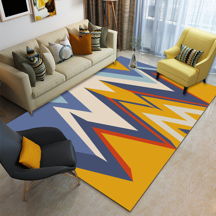 Yellow and Blue contemporary rug Polyester color box geometric rug washable rectangular rug for the living room | Bowlift