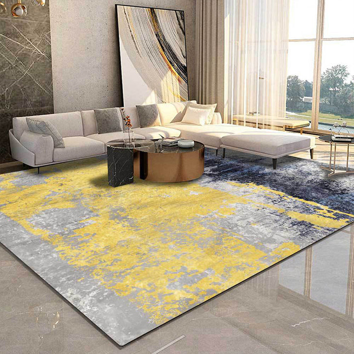 Nordic Modern Rug in Gray Abstract Oil Painting Print Living Area Rug Polyester Washable Rug for Home Decor | Bowlift