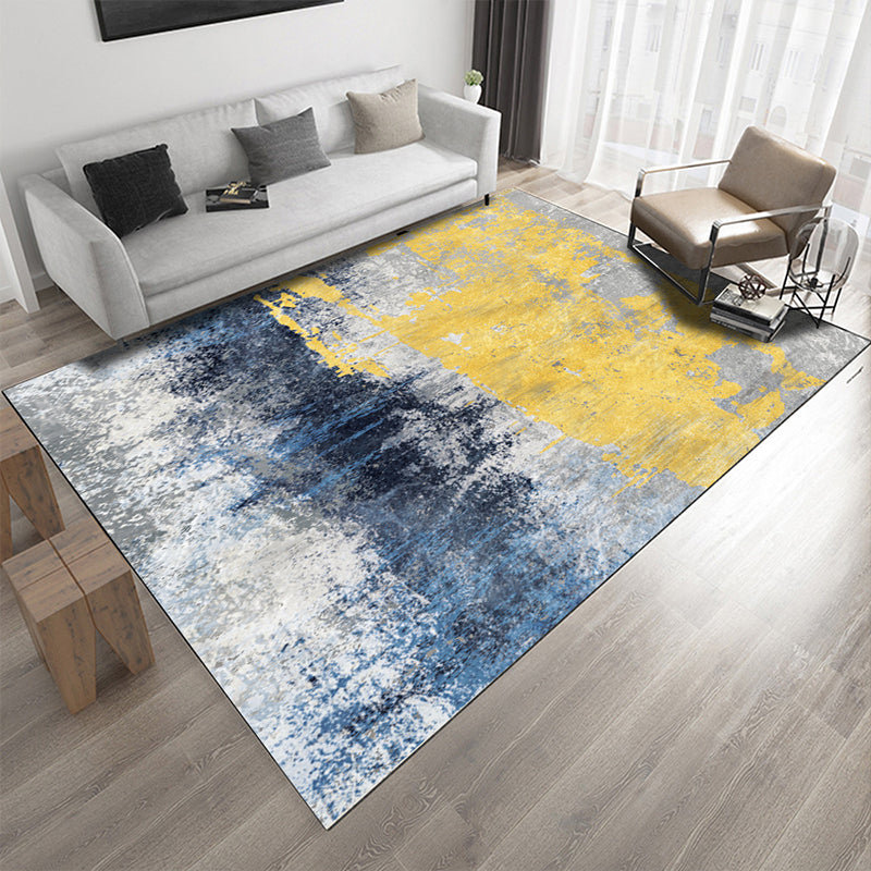 Nordic Modern Rug in Gray Abstract Oil Painting Print Living Area Rug Polyester Washable Rug for Home Decor | Bowlift