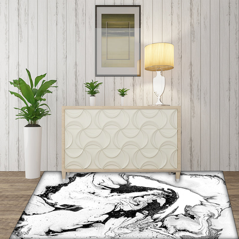 Scandinavian Modern Rug in White Abstract Color Splash Print Area Rug Polyester Washable Rug for the Living Room | Bowlift