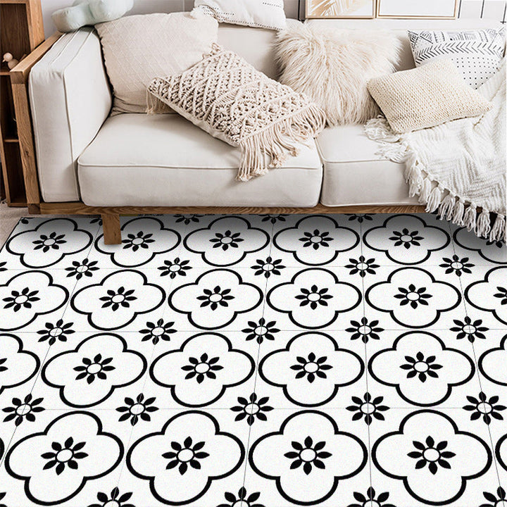 BowLift | Moroccan living room rug in white floral square pattern rug polyester non-slip area rug