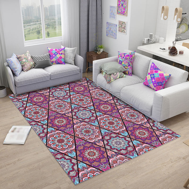 BowLift | Purple Bedroom Rug Moroccan Floral Diamond Pattern Rug Polyester Non-Slip Back Rug