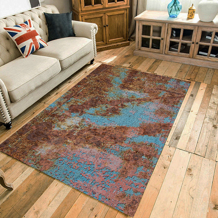 Modern living room rug in brown and blue abstract rust pattern rug polyester washable area rug | Bowlift