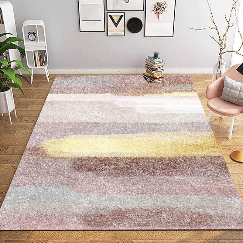 Modern living room rug in pink Abstract watercolor pattern rug Polyester washable rug | Bowlift