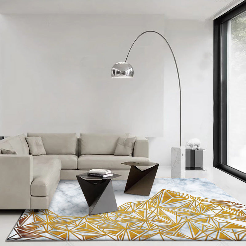 New Modern Carpet in Ivory Abstract Marble Triangle Print Area Rug Polyester Washable Rug for Home Decor | Bowlift