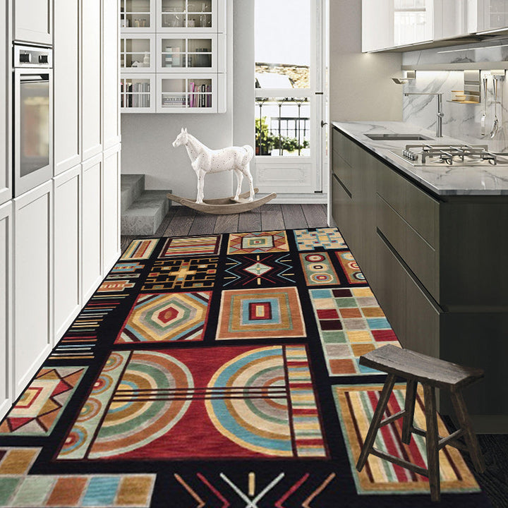 BowLift | Oriental Geometric Diamond Pattern Rug in Black Moroccan Rug Polyester Non-Slip Back Rug for Bedroom