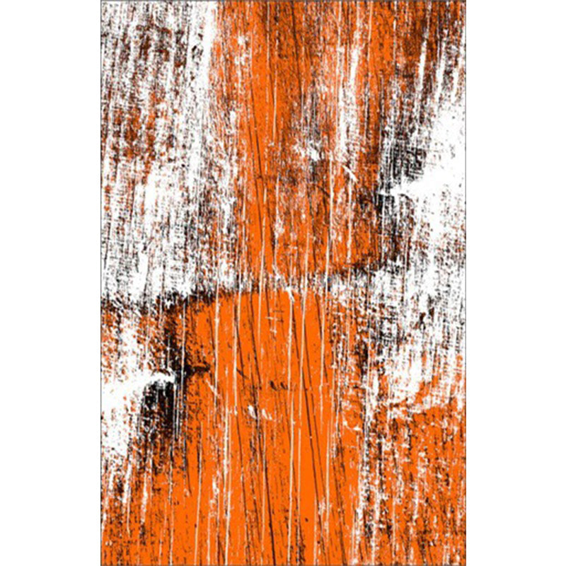 Scandinavian modern rug in orange abstract stripe pattern, polyester rug, washable for the living room | Bowlift