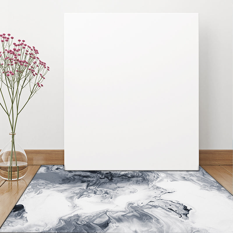 Simple modern carpet in white and gray abstract oil painting print carpet polyester washable carpet for home decor | Bowlift