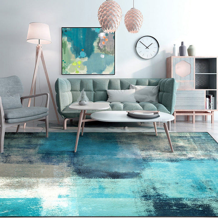 Modern rug for the living room in blue abstract oil painting pattern rug polyester washable rug | Bowlift