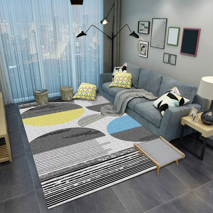 Gray and white contemporary rug polyester color block striped rug washable rectangular rug for the living room | Bowlift