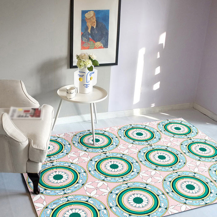 BowLift | Moroccan Flower Circle Pattern Rug in Pink Polyester Floor Mat with Non-Slip Back Rug for Living Room