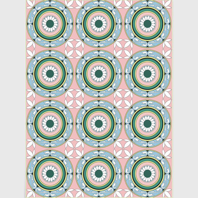 BowLift | Moroccan Flower Circle Pattern Rug in Pink Polyester Floor Mat with Non-Slip Back Rug for Living Room