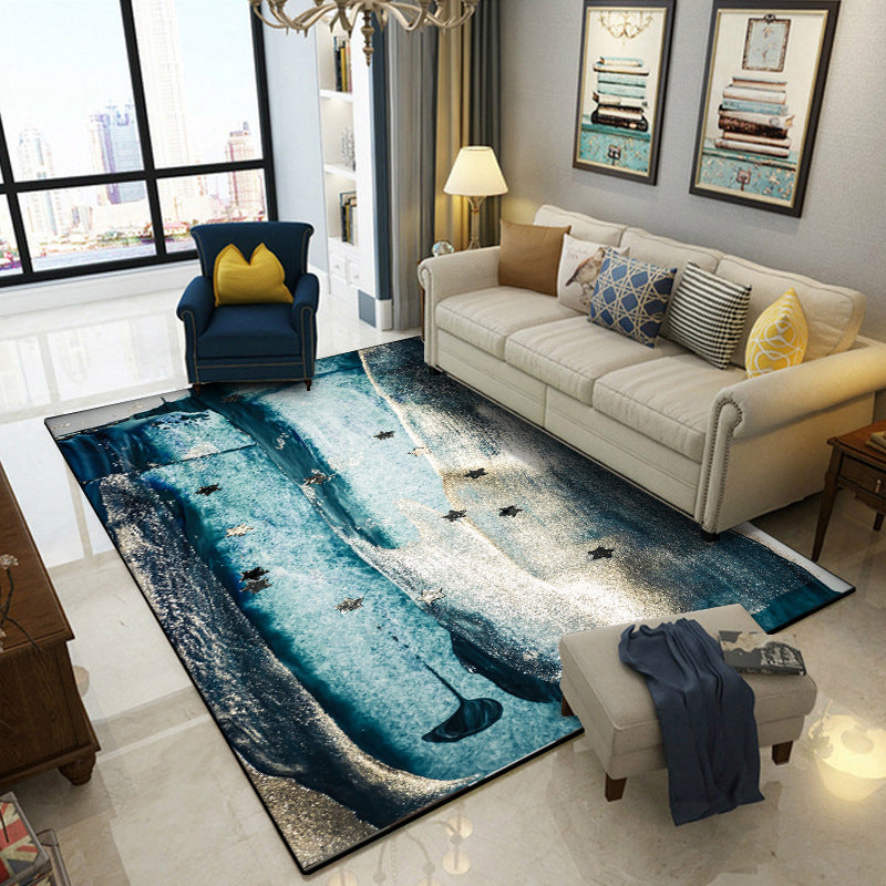 Blue bedroom rug modern abstract star painting pattern area rug polyester washable rug | Bowlift