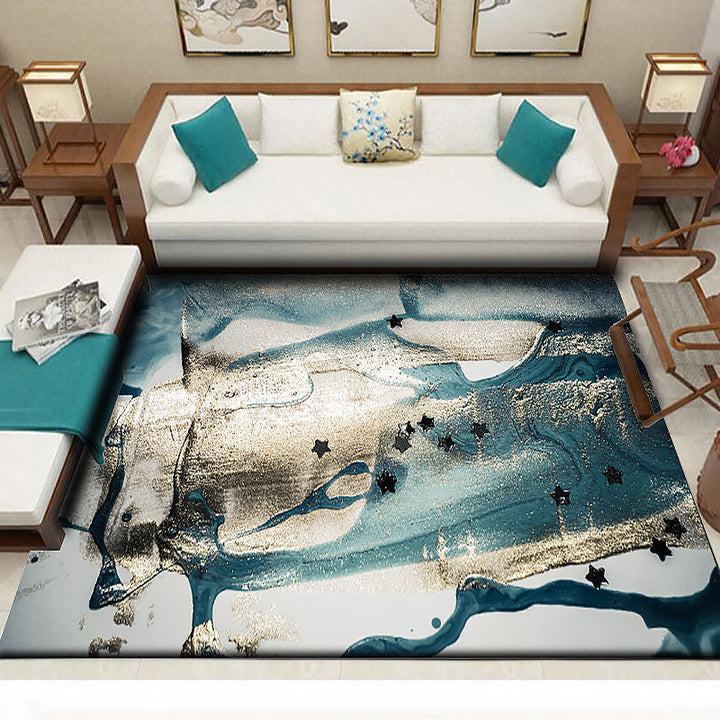 Blue bedroom rug modern abstract star painting pattern area rug polyester washable rug | Bowlift