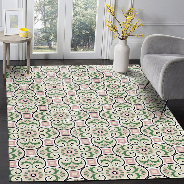 BowLift | Persian Moroccan rug in ivory leaf circle square print rug polyester non-slip rug for home decoration