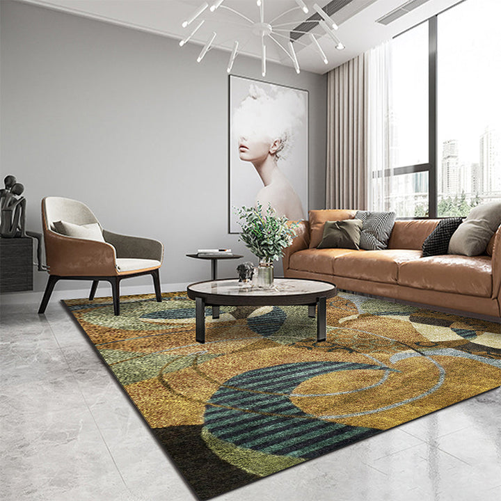 Brown Bedroom Rug Modern Abstract Lines Irregular Shape Pattern Carpet Polyester Washable Rug | Bowlift