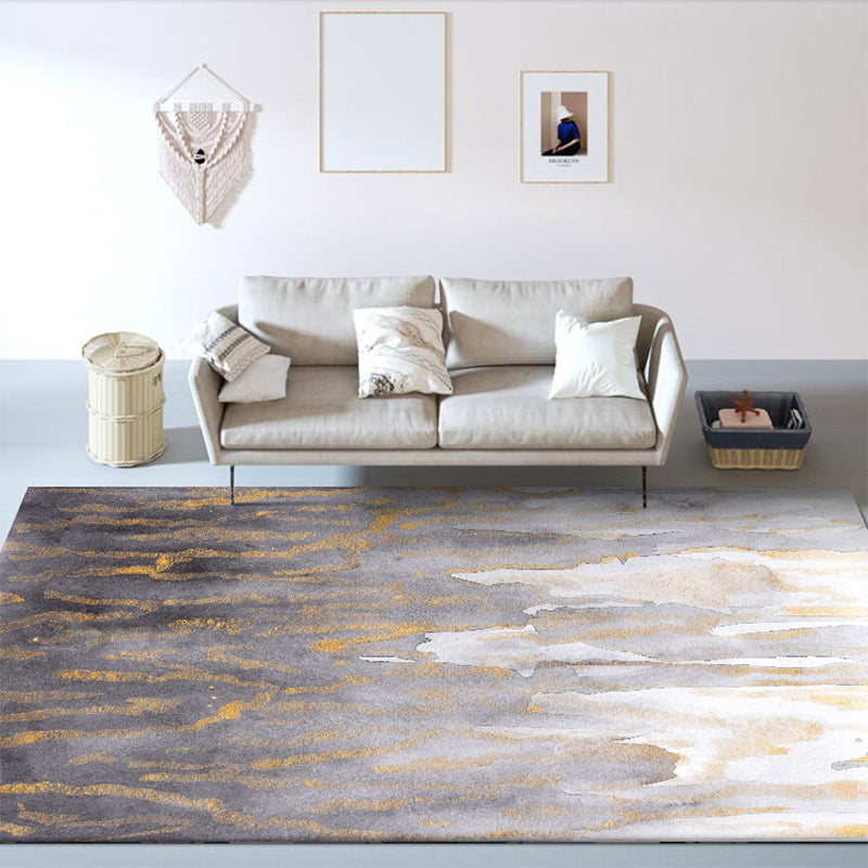 Modern living room rug in gray abstract color splash pattern rug polyester washable rug | Bowlift