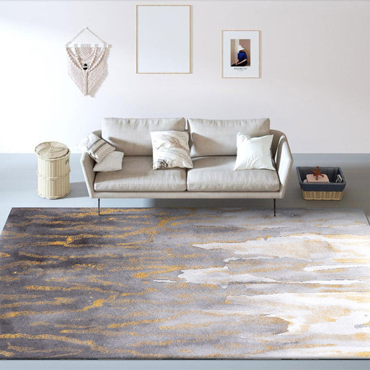 Modern living room rug in gray abstract color splash pattern rug polyester washable rug | Bowlift
