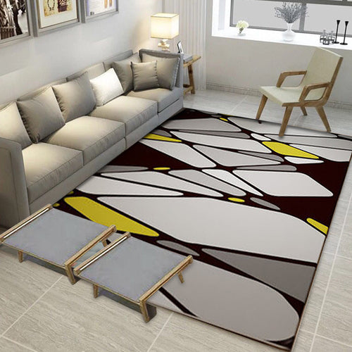 Gray and White Modern Rug Polyester Geometric Color Block Rug Washable Rectangular Rug for the Living Room | Bowlift