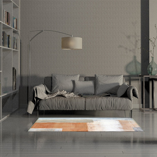 Orange Bedroom Rug Modern Abstract Oil Painting Pattern Rug Polyester Washable Rug | Bowlift