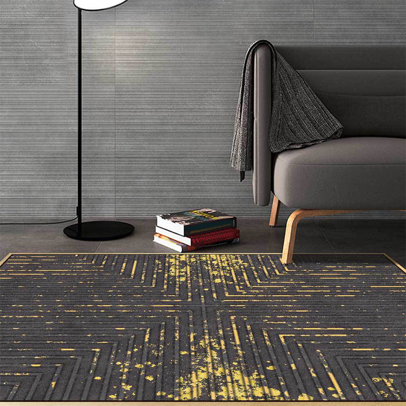 Modern living room rug in black and white with abstract stripe cross pattern rug polyester washable rug | Bowlift