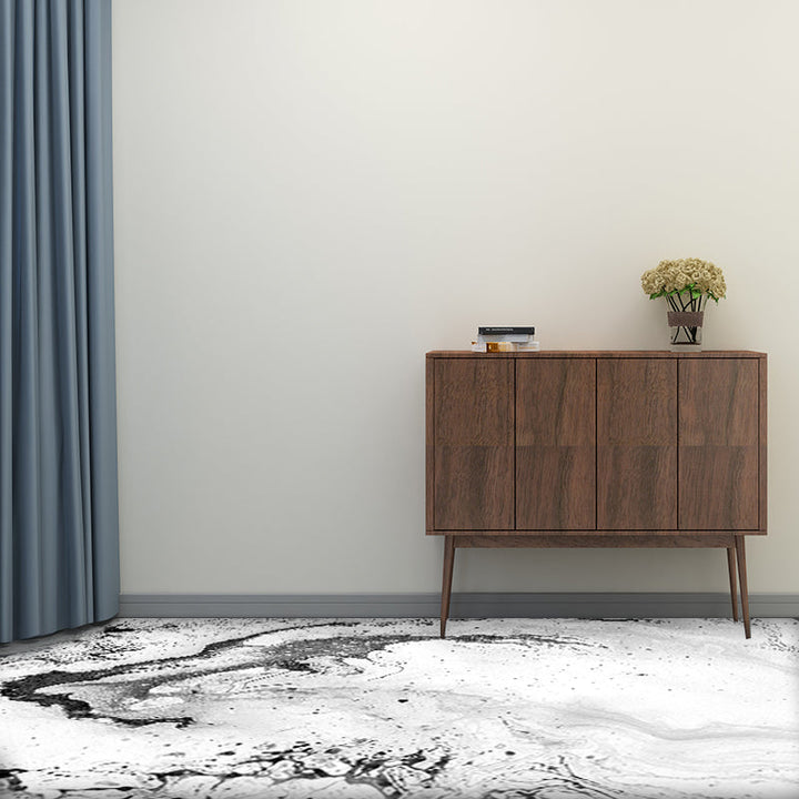 Modern bedroom rug in white abstract splash pattern rug polyester washable rug | Bowlift