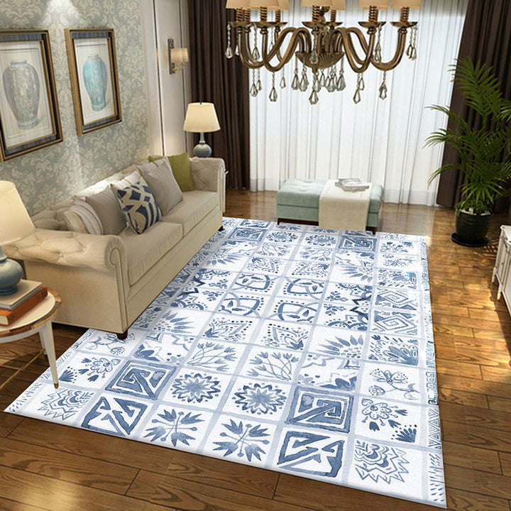 BowLift | Oriental Flower Square Pattern Carpet in White Moroccan Carpet Polyester Non-Slip Back Carpet for Bedroom