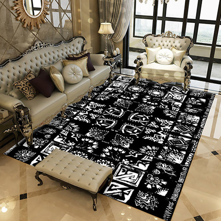 BowLift | Oriental Flower Square Pattern Carpet in White Moroccan Carpet Polyester Non-Slip Back Carpet for Bedroom