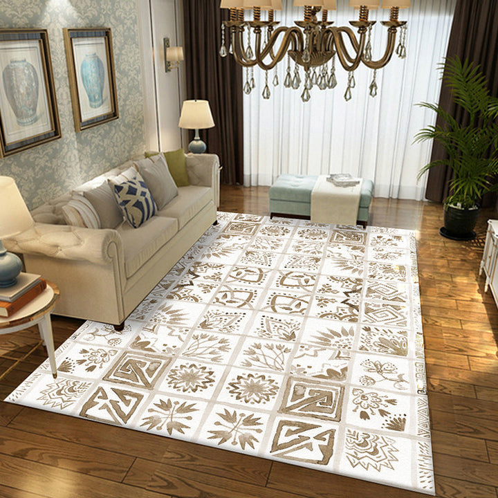BowLift | Oriental Flower Square Pattern Carpet in White Moroccan Carpet Polyester Non-Slip Back Carpet for Bedroom