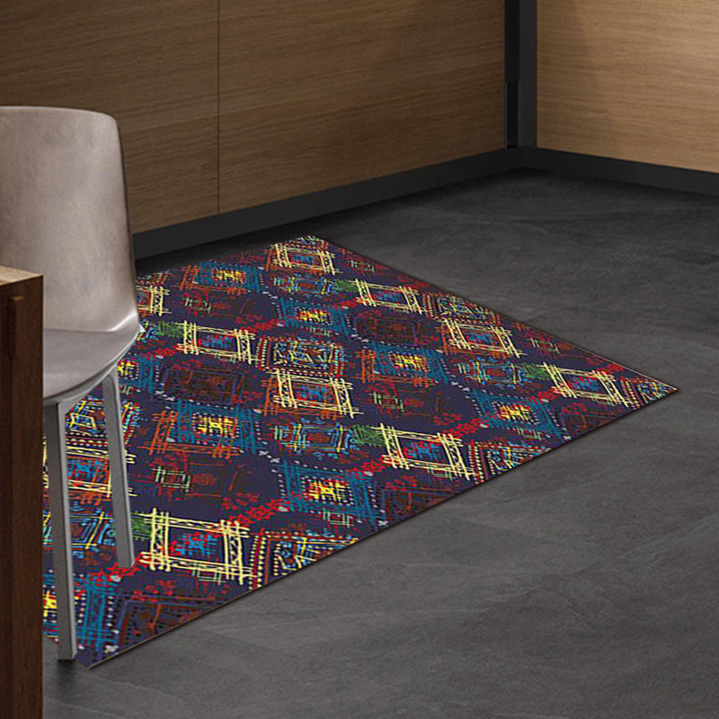 BowLift | Moroccan square line pattern rug in blue polyester rug machine washable non-slip backing rug for living room