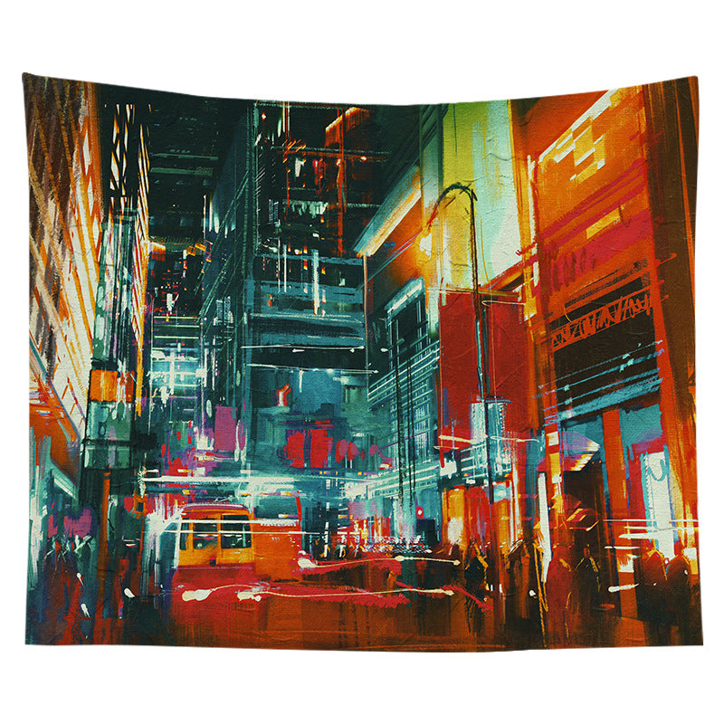 Decorative Bohemian Wall Tapestry with Abstract Lunar Cityscape Print