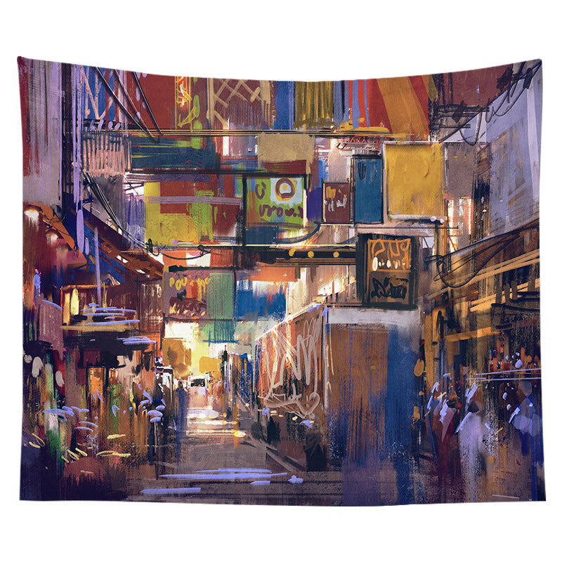 Decorative Bohemian Wall Tapestry with Abstract Lunar Cityscape Print