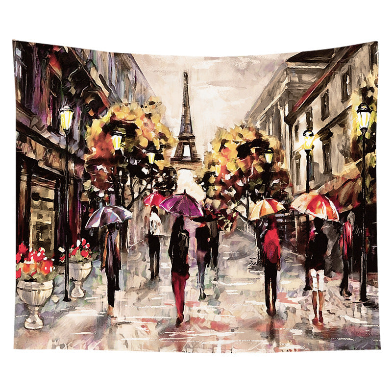 Decorative Bohemian Wall Tapestry with Abstract Lunar Cityscape Print