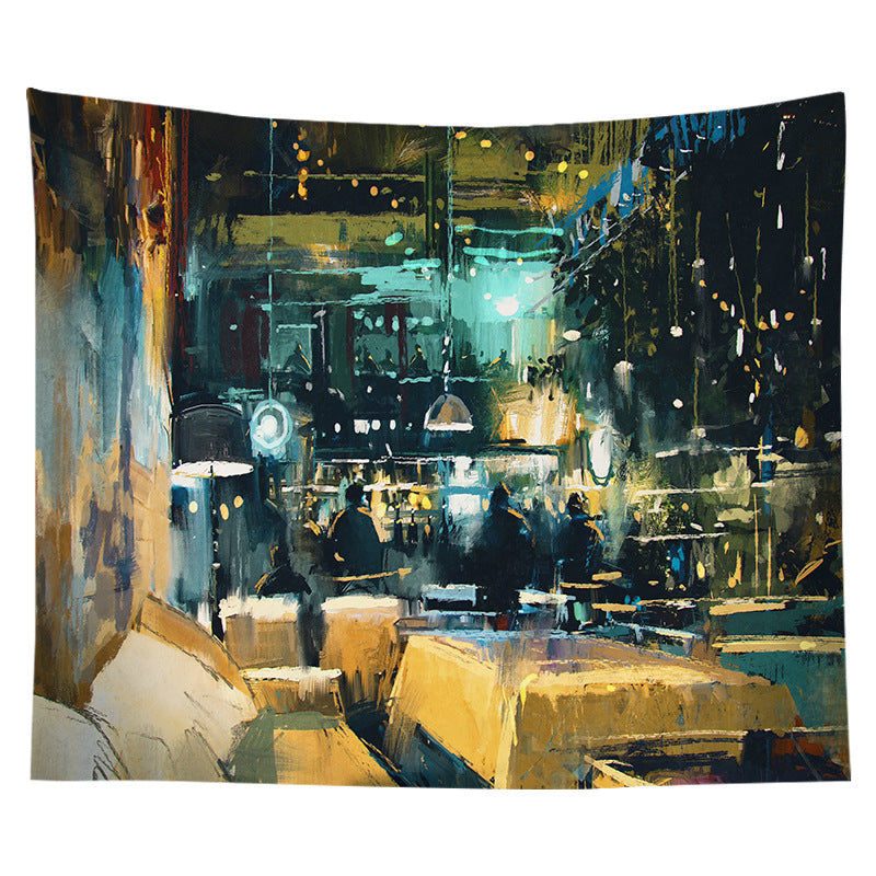 Decorative Bohemian Wall Tapestry with Abstract Lunar Cityscape Print