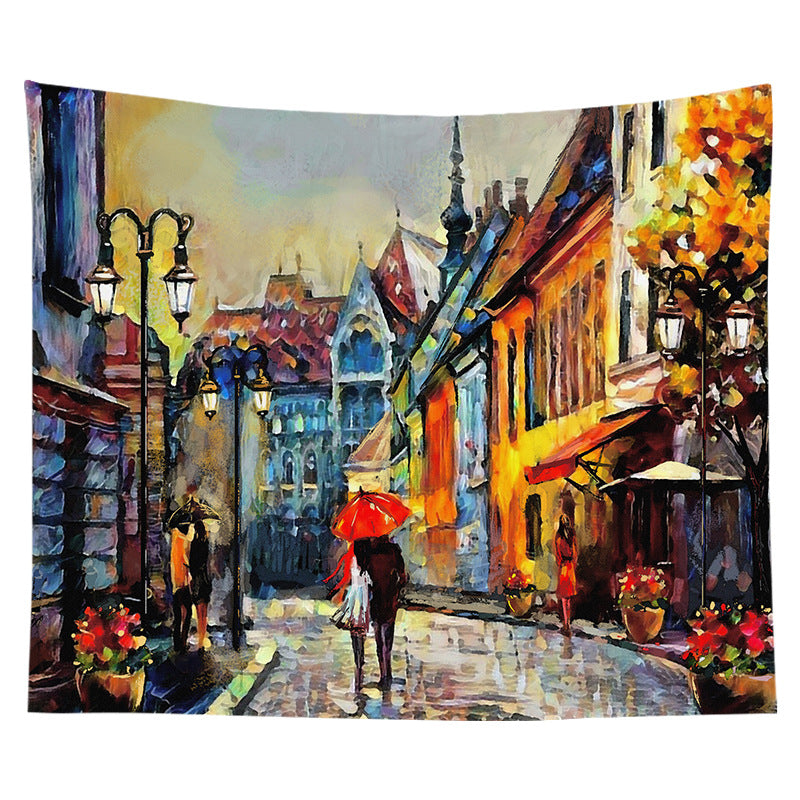 Decorative Bohemian Wall Tapestry with Abstract Lunar Cityscape Print