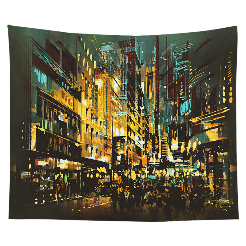 Decorative Bohemian Wall Tapestry with Abstract Lunar Cityscape Print