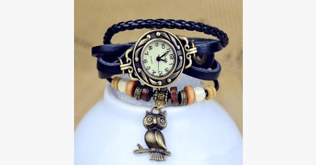 BowLift | Owl Vintage Wrap Watch with Boho-Chic Style Bracelet - Woven cuff-style bracelet watch for a funky look!