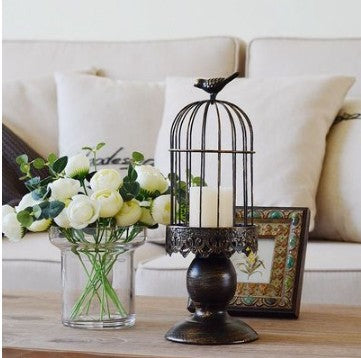 Antique-Style Distressed Metal Birdcage Tabletop Candle Holder & Display Stand Bowlift