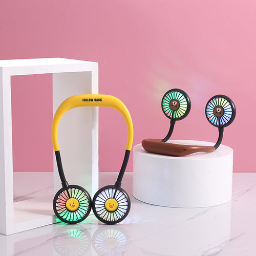 Unisex portable rechargeable double neck fan with quiet brushless motors and flexible goosenecks Bowlift
