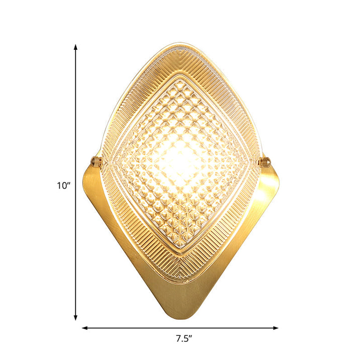BowLift | 1 Bulb Rhombus Wall Light Fixture Modern Stylish Metal and Clear Crystal Wall Lamp in Brass Finish