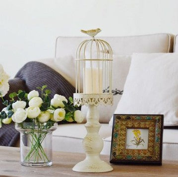 Antique-Style Distressed Metal Birdcage Tabletop Candle Holder & Display Stand Bowlift