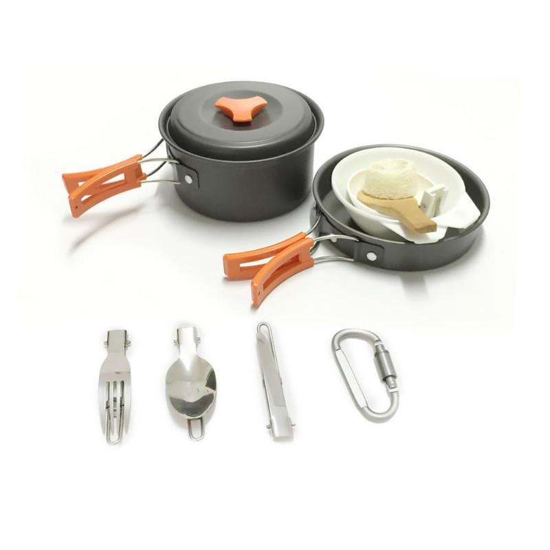 lightweight portable camping cookware set with nonstick nesting pots pans foldable handles and compact utensil kit Bowlift