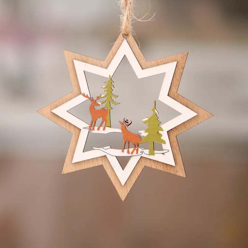 BowLift | Christmas tree small pendant wooden five-pointed star bell pendant gift Christmas decoration wooden