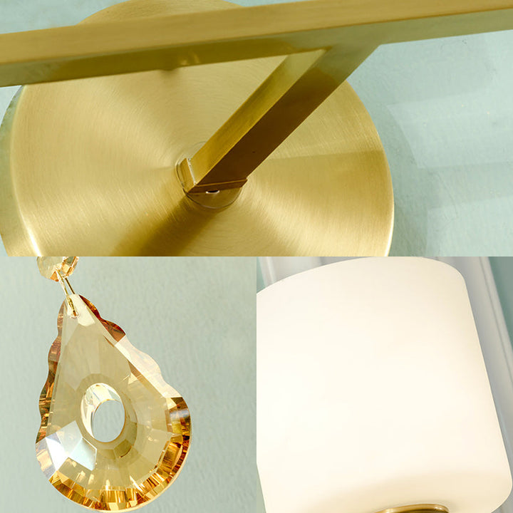 BowLift | Nordic Style Cylinder Wall Lamp Frosted Glass 1/2-Light Wall Light with Amber Crystal Drops in Brass