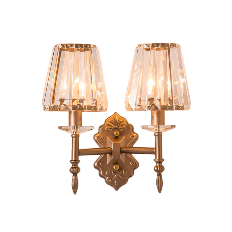 BowLift | Faceted Crystal Wall Light with Conical Shade Modernist 1/2-Light Wall Lamp in Copper for Bedroom