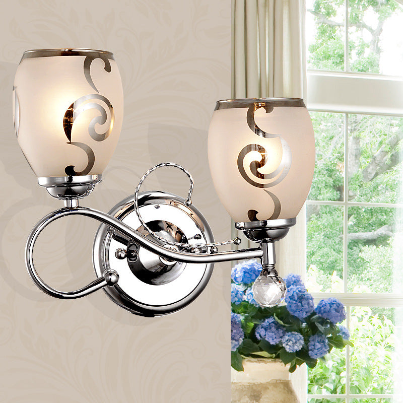 BowLift | 2 Bulb Bowl Wall Lighting Modern Style Glass Wall Lighting with Crystal Ball in Chrome for Living Room