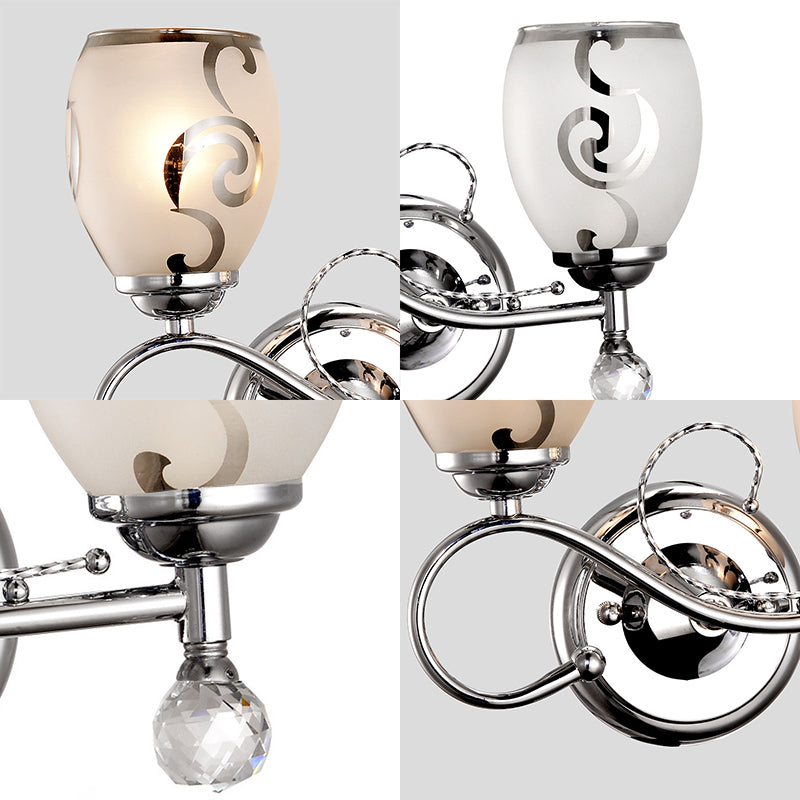 BowLift | 2 Bulb Bowl Wall Lighting Modern Style Glass Wall Lighting with Crystal Ball in Chrome for Living Room
